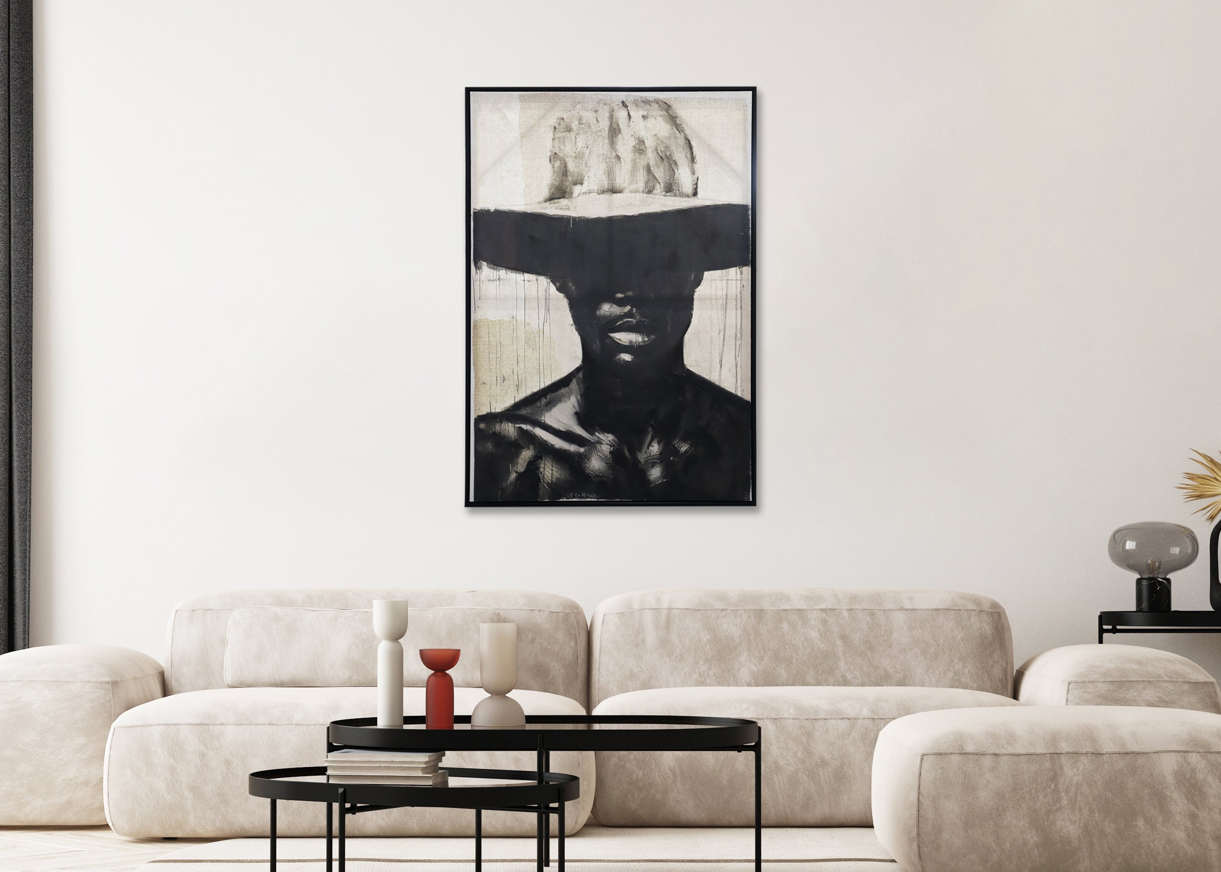 Black Cowboy Hand Painted Framed Canvas Wall Art