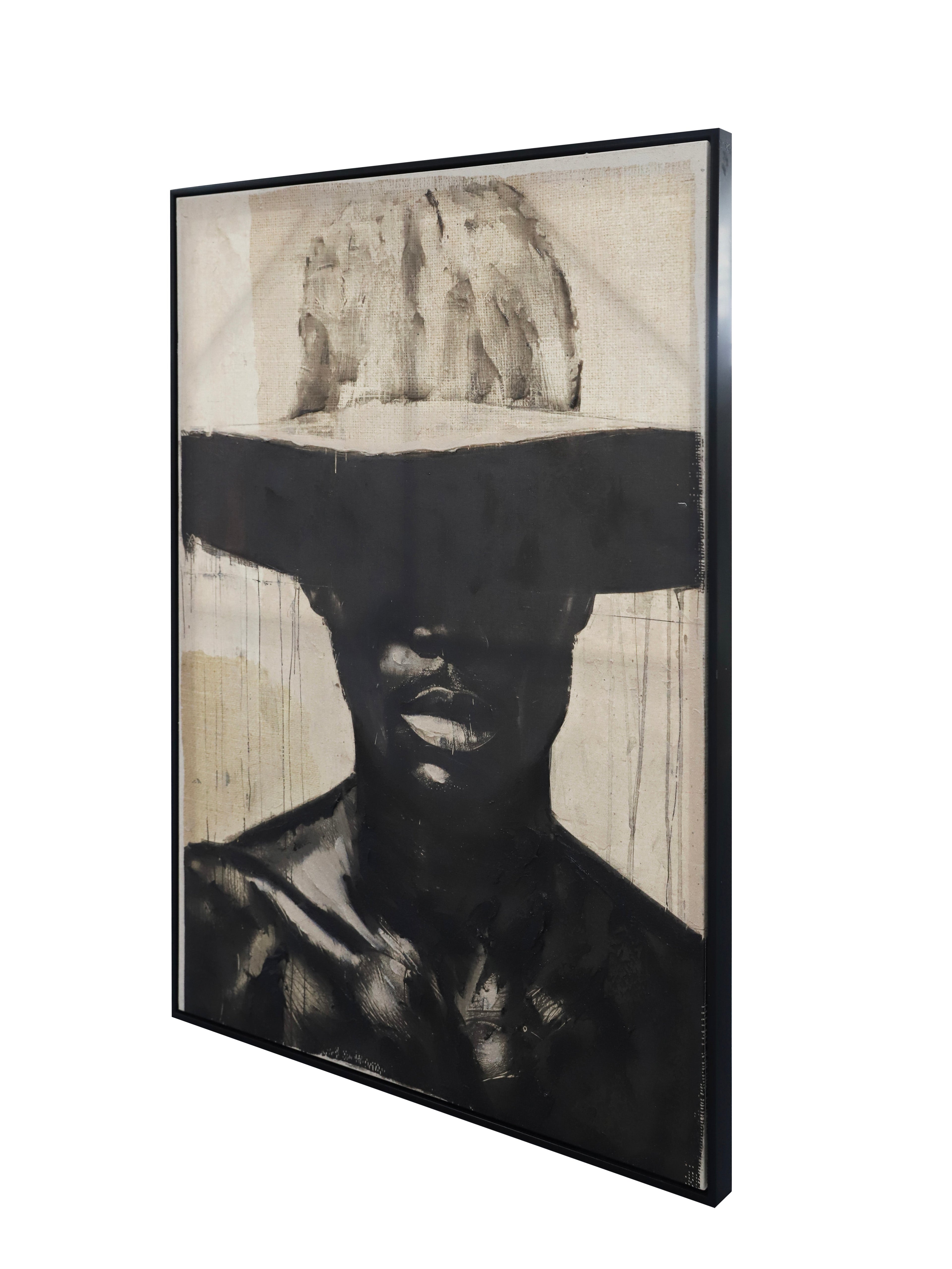 Black Cowboy Hand Painted Framed Canvas Wall Art