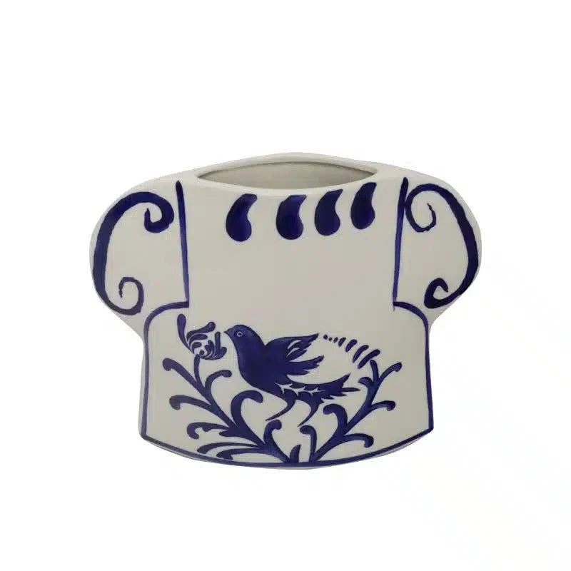 Blanche Ceramic Vase 18cm - White / Blue