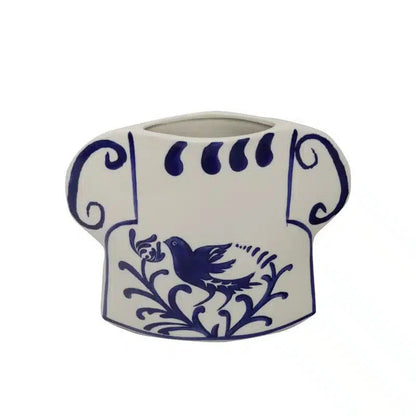 Blanche Ceramic Vase 18cm - White / Blue