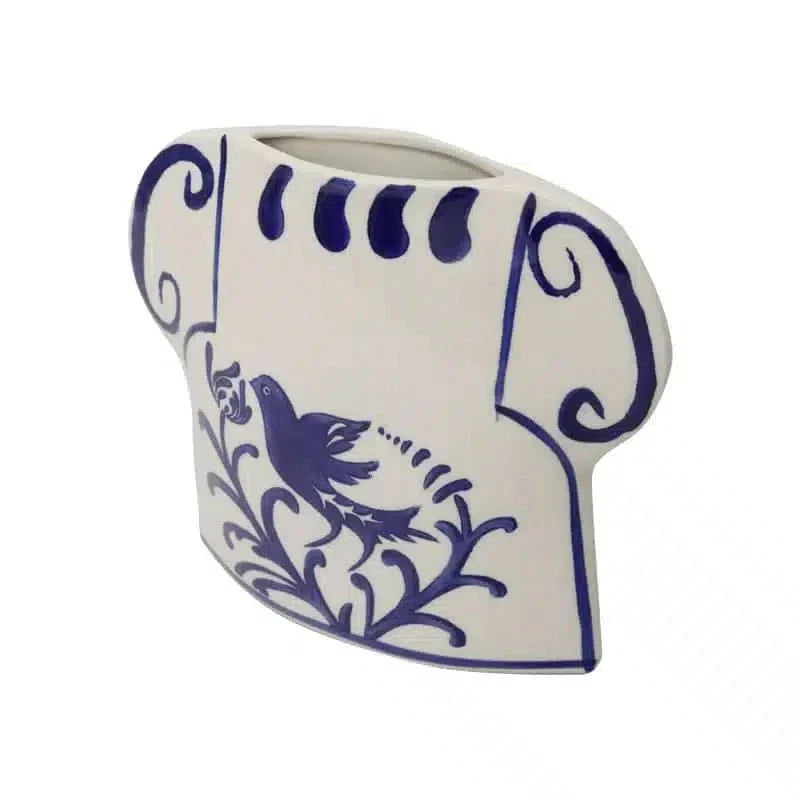 Blanche Ceramic Vase 18cm - White / Blue