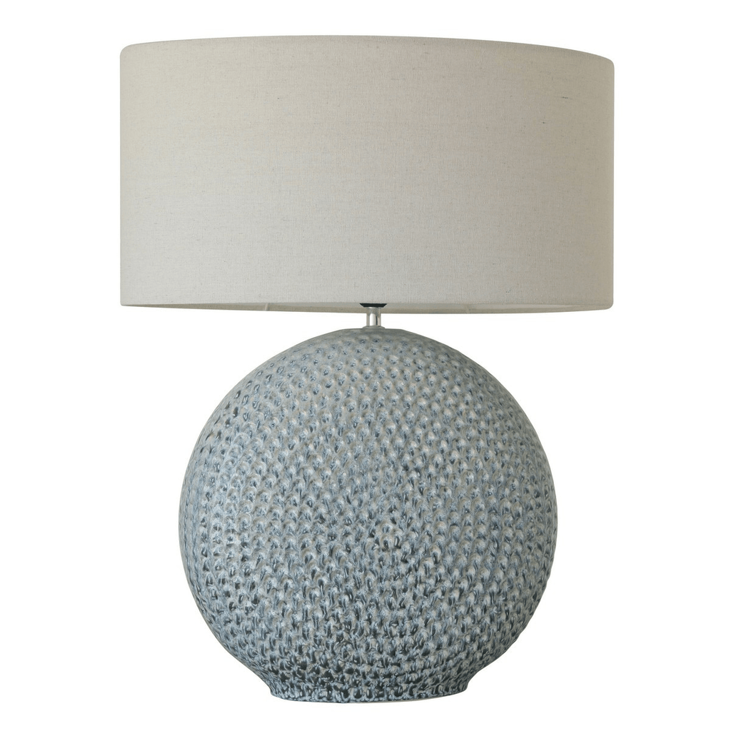 Blue Glazed Ceramic Lamp W/ Grey Linen Shade