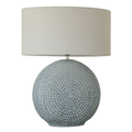 Blue Glazed Ceramic Lamp W/ Grey Linen Shade