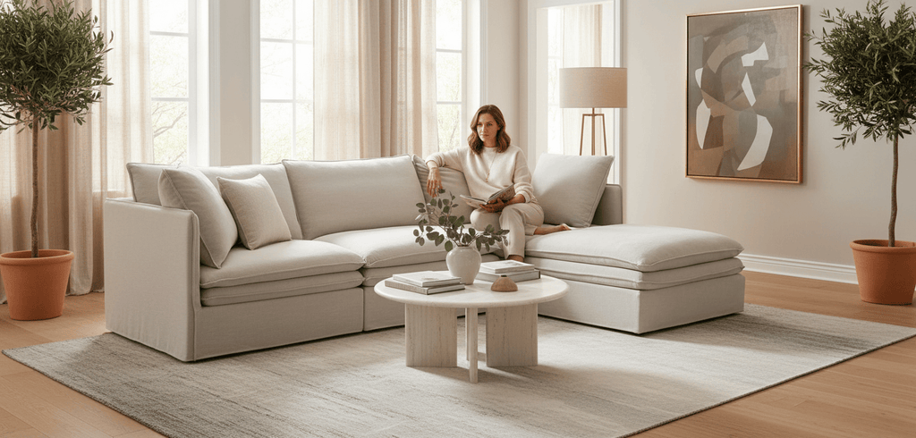 Calais 4 Pcs Slipcover Modular Sofa with Ottoman