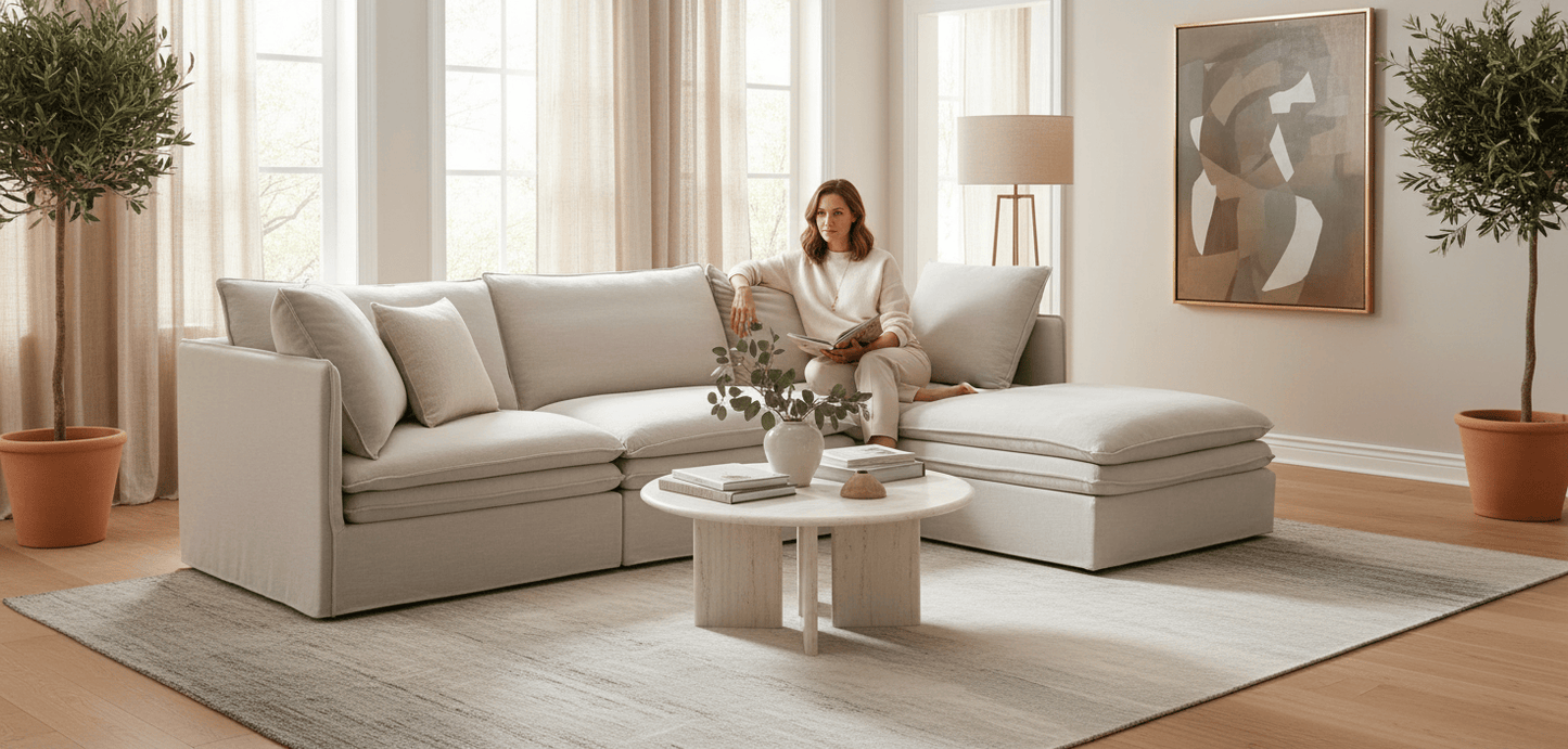 Calais 4 Pcs Slipcover Modular Sofa with Ottoman