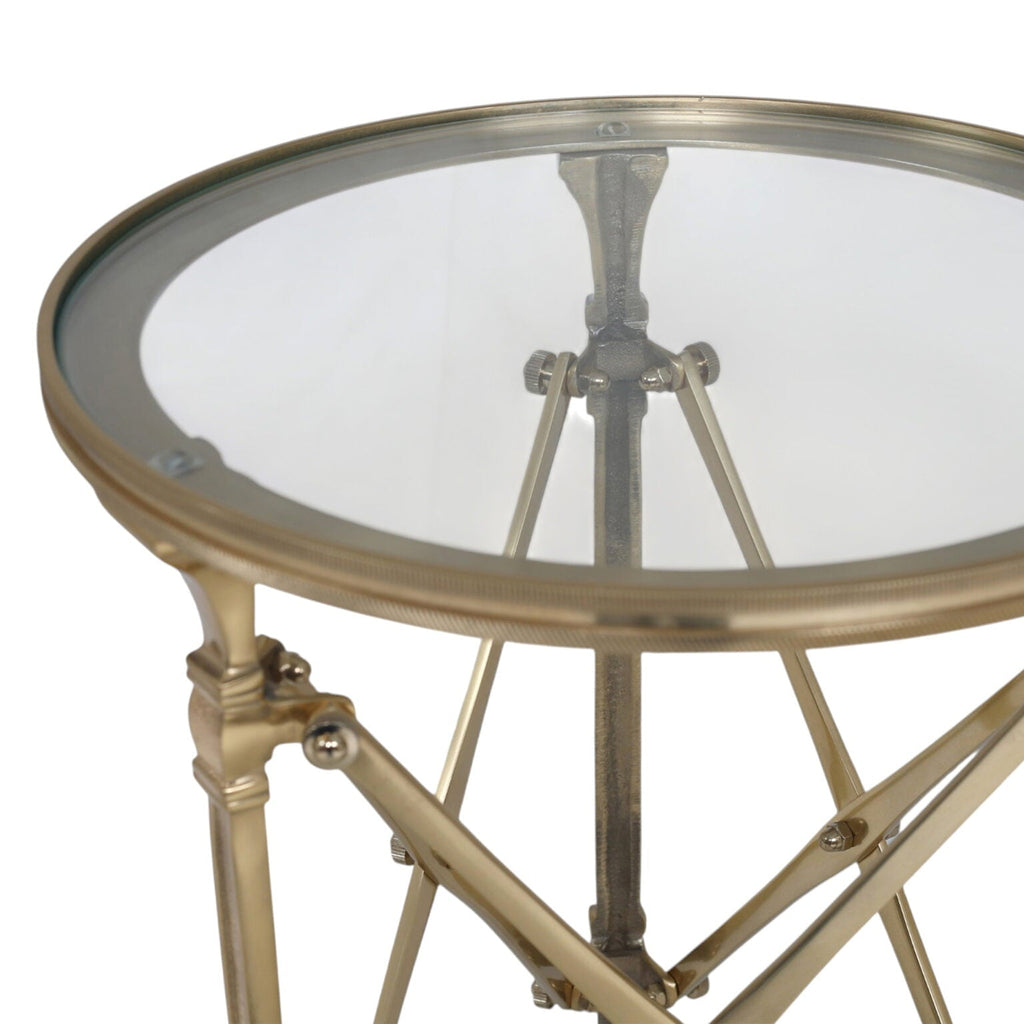 Campaign Side Table Round — Antique Brass at Online8 Furniture Auckland NZ