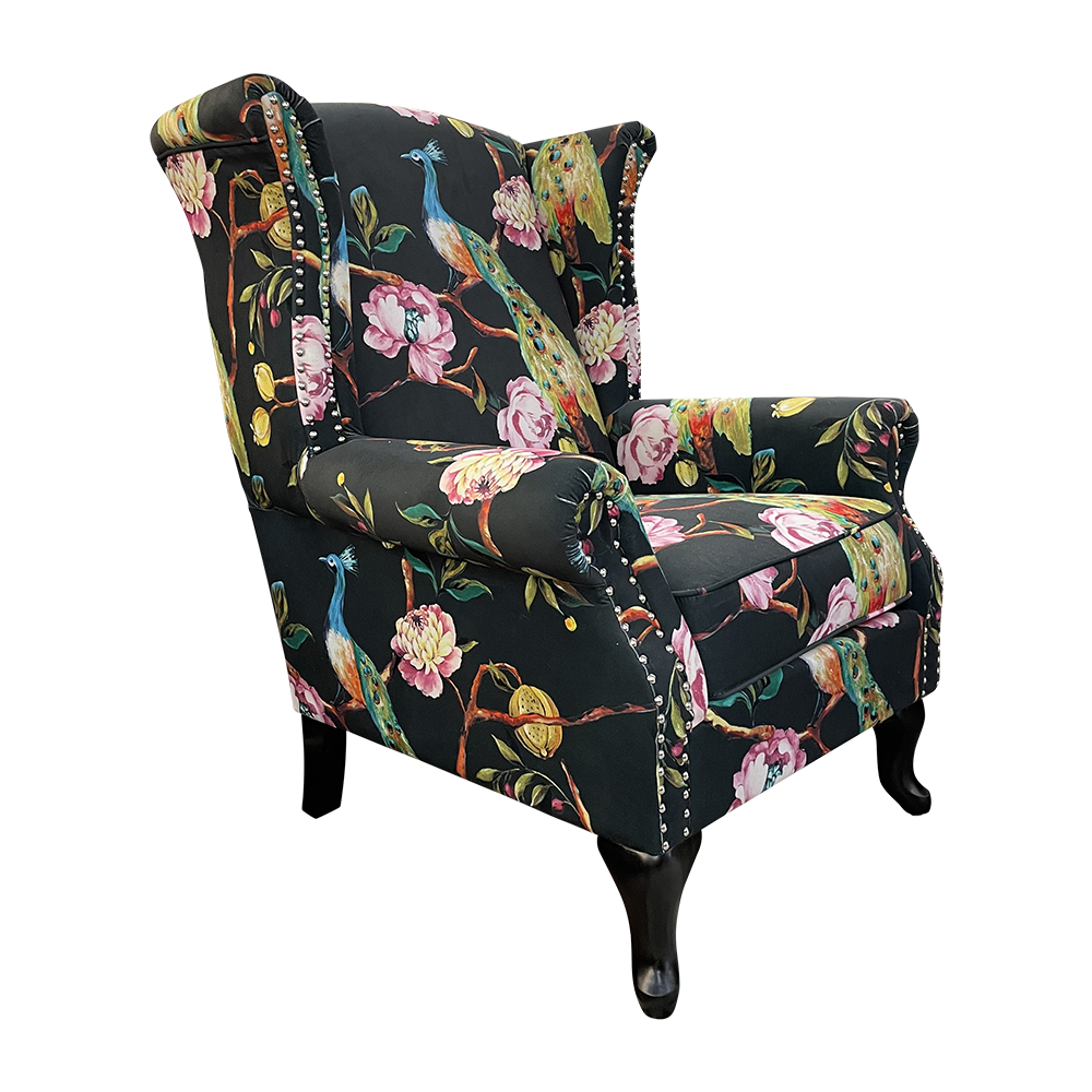 Castella Wingback Peacock Armchair with Ottoman