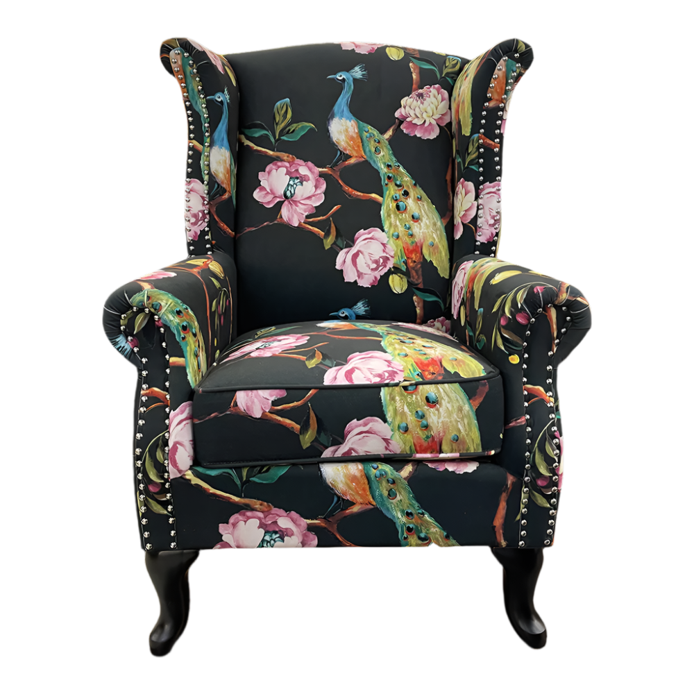 Castella Wingback Peacock Armchair with Ottoman