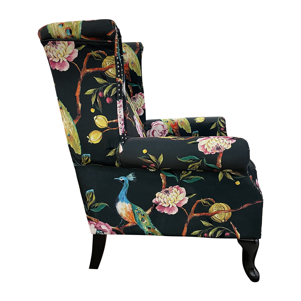Castella Wingback Peacock Armchair with Ottoman
