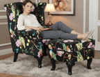 Castella Wingback Peacock Armchair with Ottoman