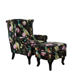 Castella Wingback Peacock Armchair with Ottoman