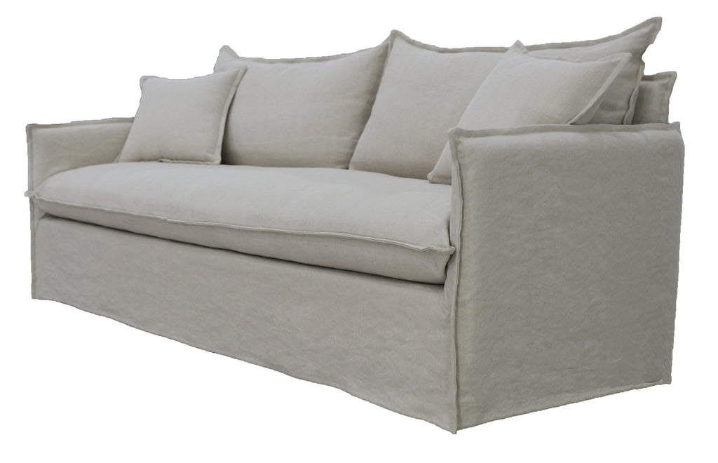 Salt & Pepper Chantilly 3 Seater Slipcover Sofa measuring 201 x 94 x 90cm with medium-firm foam and feather seats