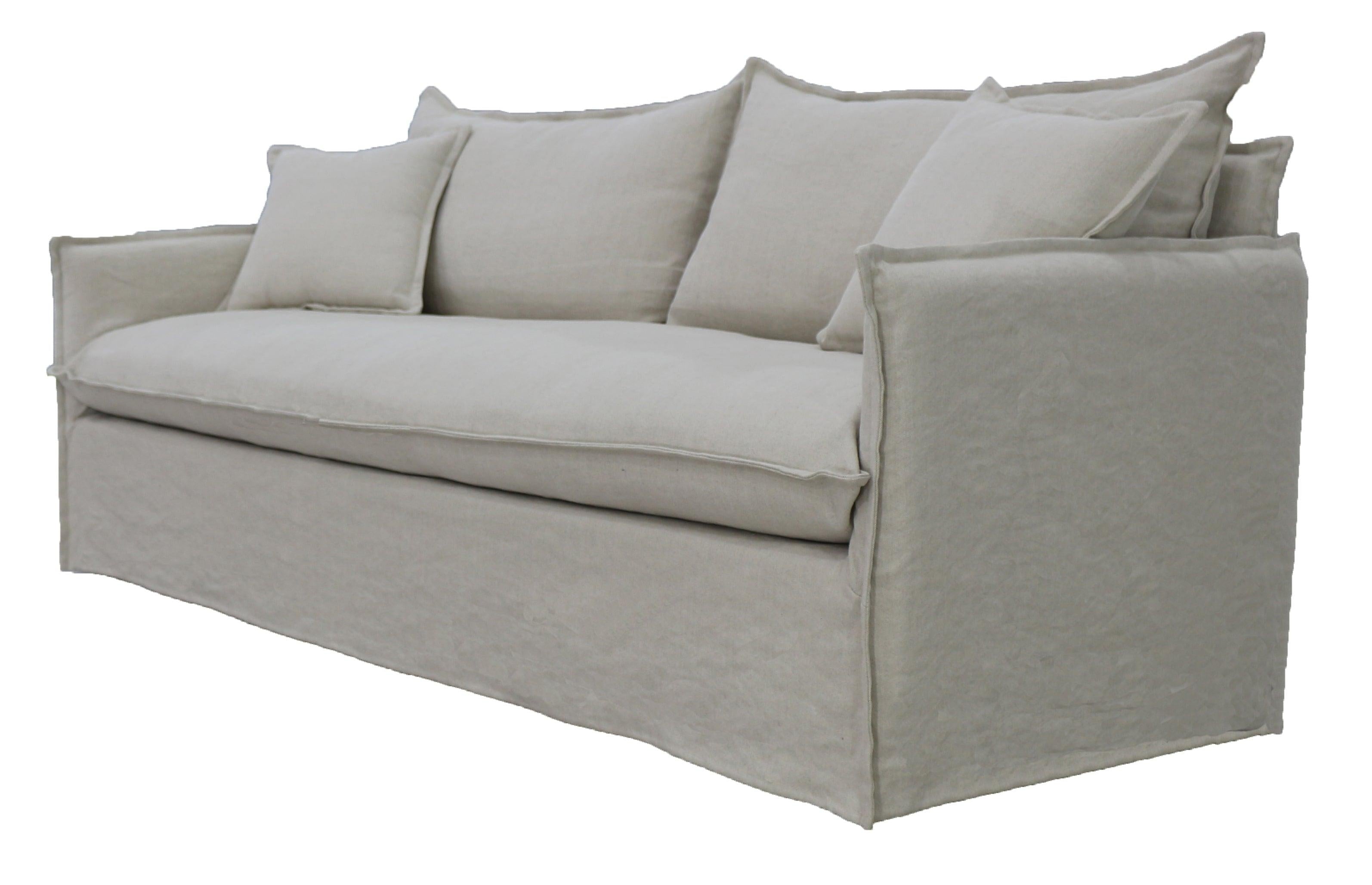 Salt & Pepper Chantilly 3 Seater Slipcover Sofa measuring 201 x 94 x 90cm with medium-firm foam and feather seats