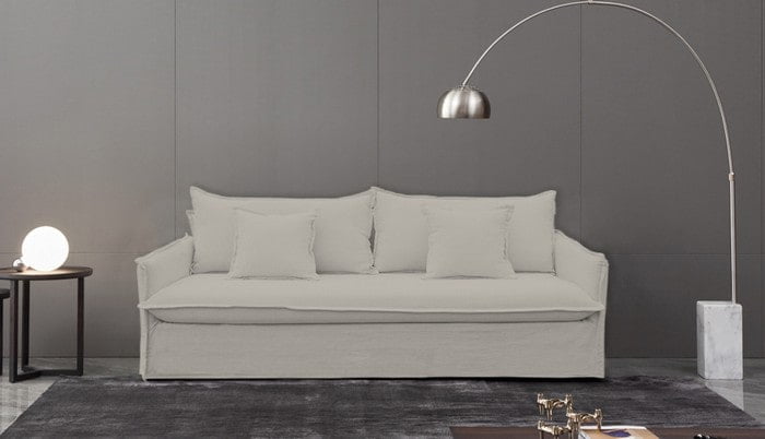Chantilly 3 Seater Slipcover Sofa in textured Salt & Pepper with soft feather back pillows