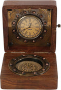 Clock & Compass in a Wooden Box