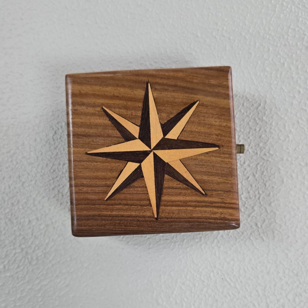 Clock & Compass in a Wooden Box