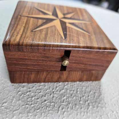 Clock & Compass in a Wooden Box