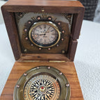 Clock & Compass in a Wooden Box