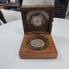 Clock & Compass in a Wooden Box
