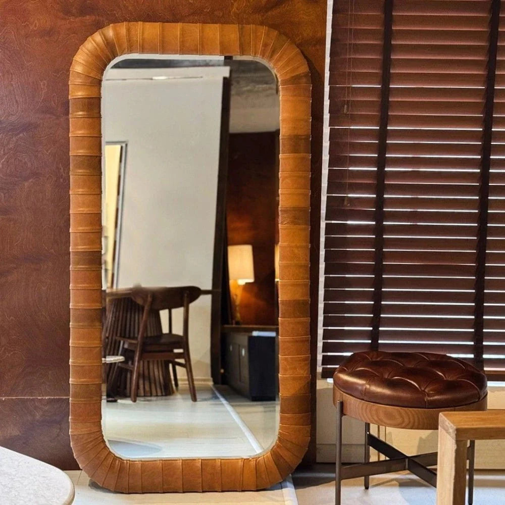 Expedition Leather Floor Mirror - Cuba Brown