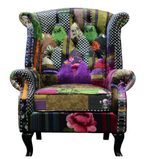 Franklin Patchwork Wingback Armchair with Ottoman