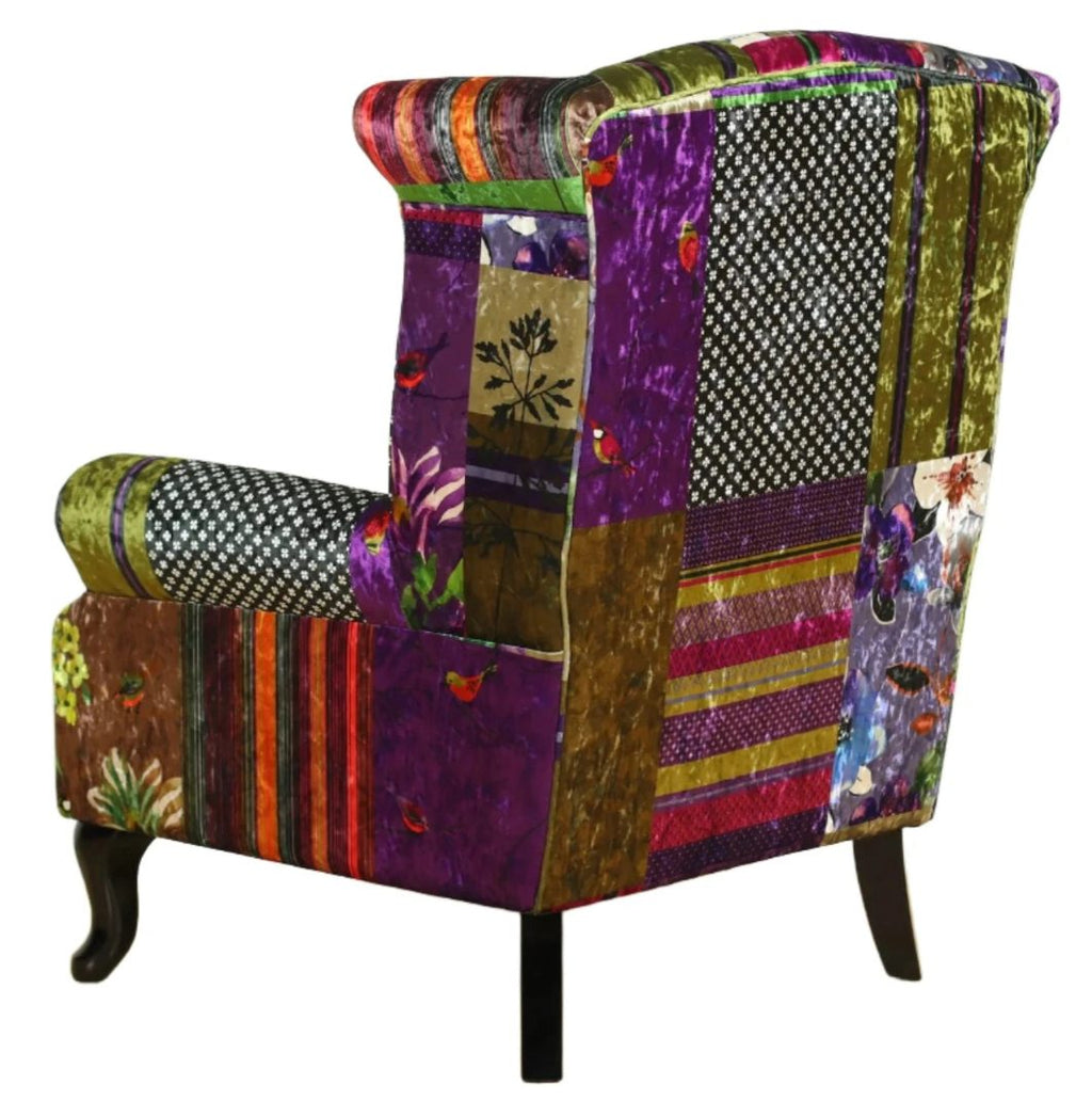 Franklin Patchwork Wingback Armchair with Ottoman