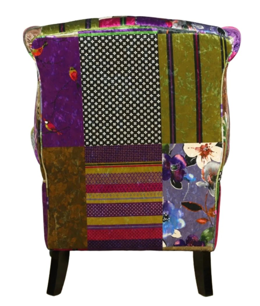 Franklin Patchwork Wingback Armchair with Ottoman