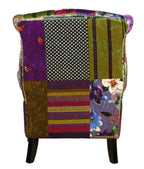 Franklin Patchwork Wingback Armchair with Ottoman