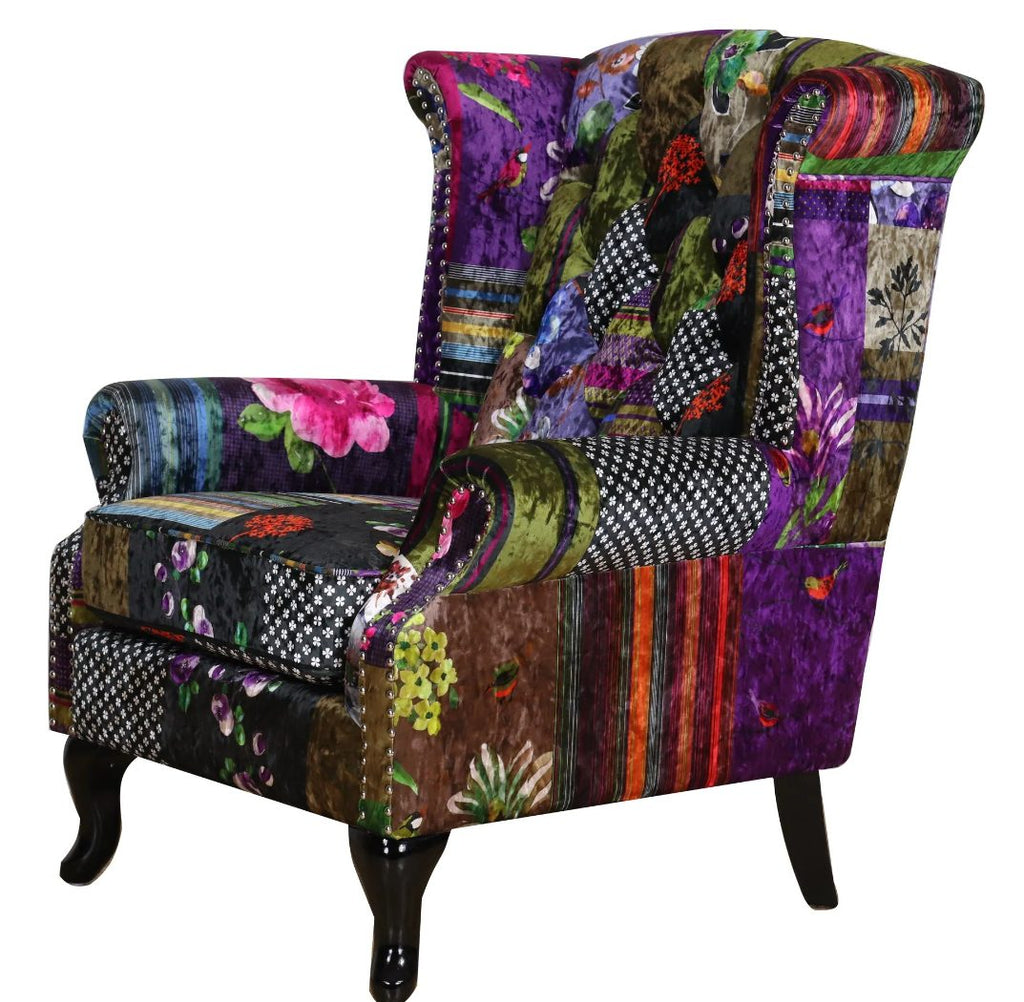 Franklin Patchwork Wingback Armchair with Ottoman