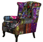 Franklin Patchwork Wingback Armchair with Ottoman