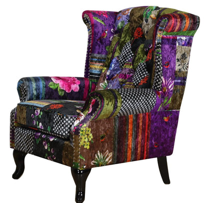 Franklin Patchwork Wingback Armchair with Ottoman