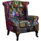 Franklin Patchwork Wingback Armchair with Ottoman