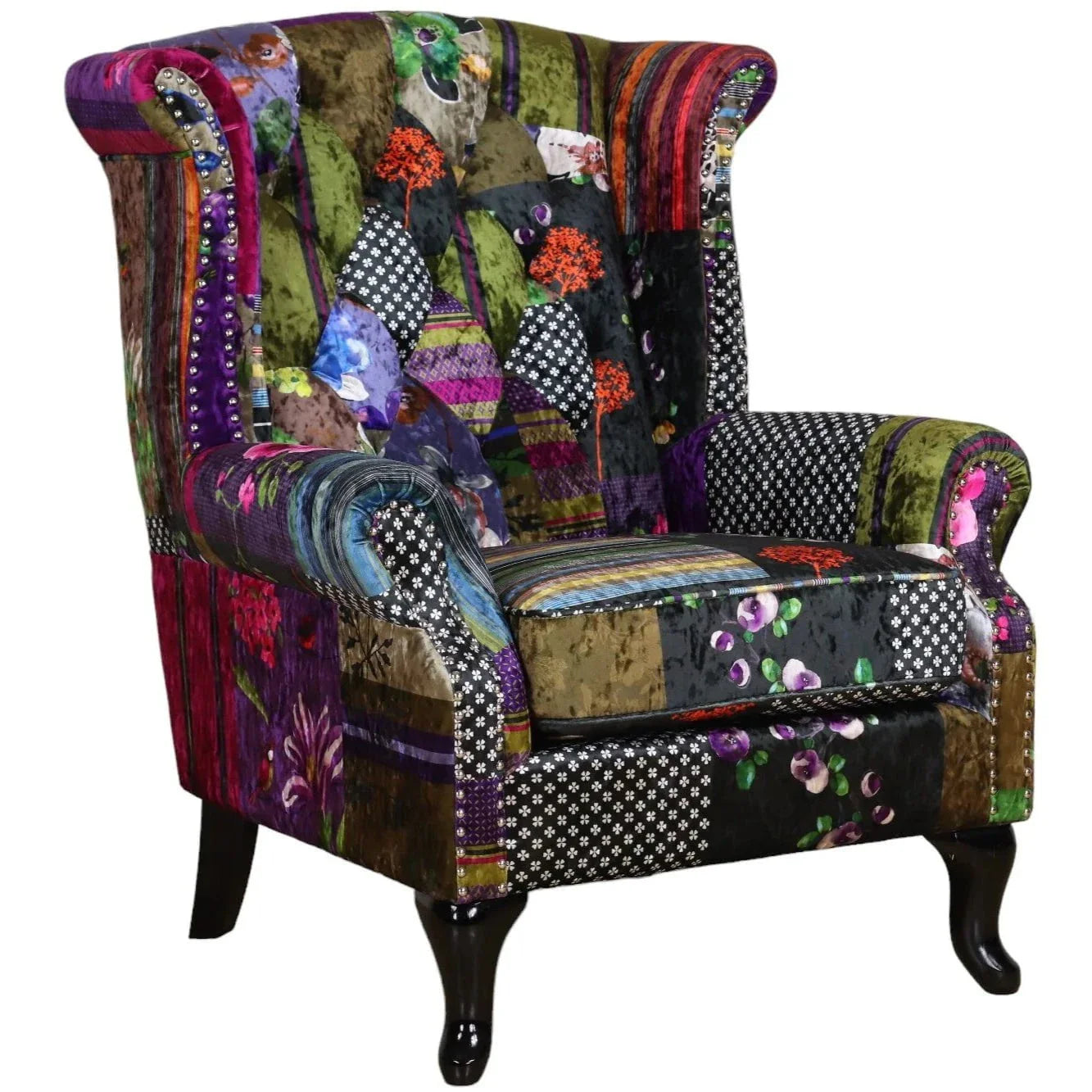 Franklin Patchwork Wingback Armchair with Ottoman