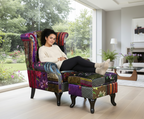 Franklin Patchwork Wingback Armchair with Ottoman