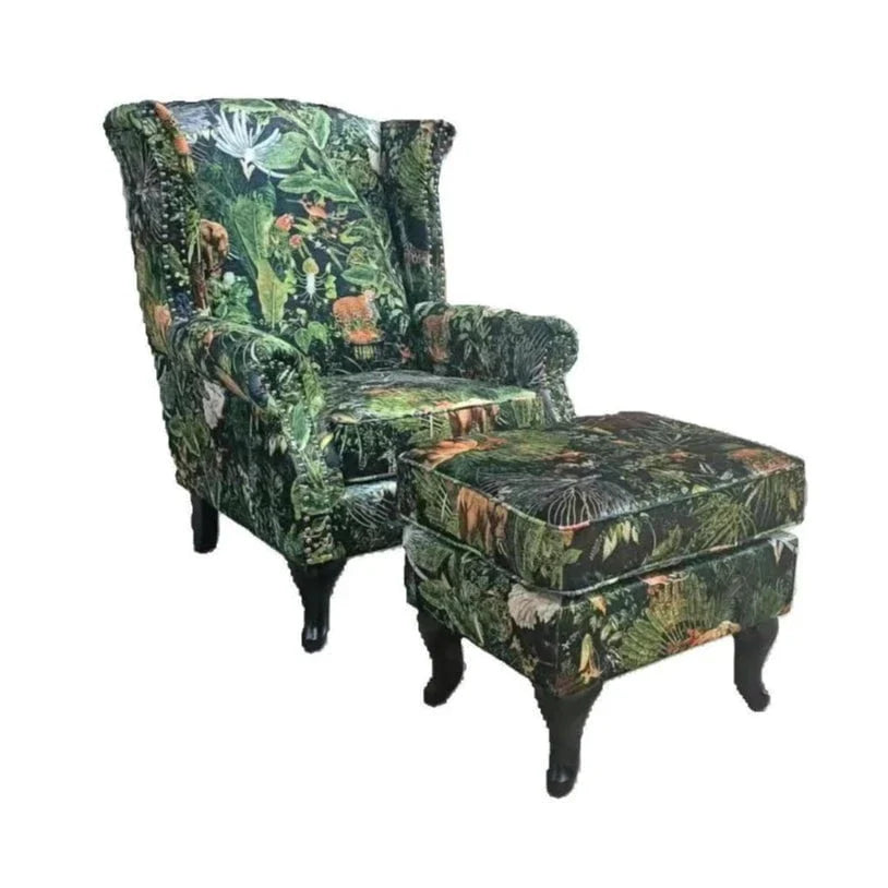 Franklin Wingback Patchwork Armchair - Green Forest