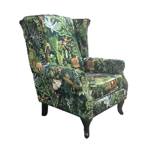 Franklin Wingback Patchwork Armchair - Green Forest