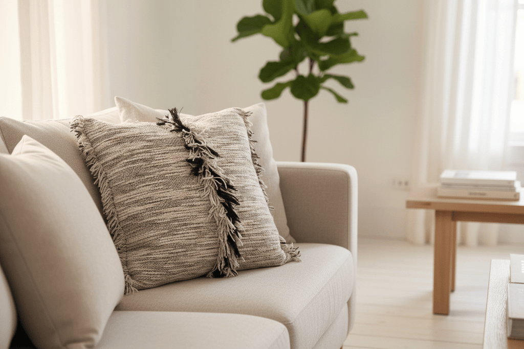 Fringe Cushion  - Stone