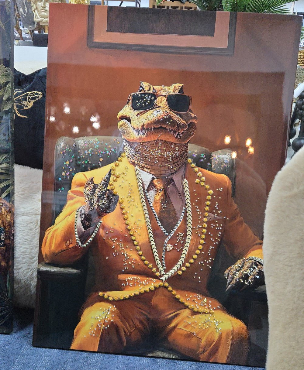 Gangster Crocodile Framed Canvas Wall Art