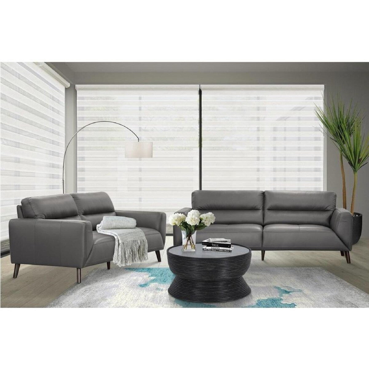 Georgia Leather 2 Seater Sofa - Gun Metal