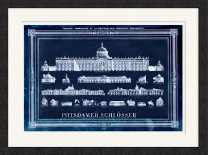 Glass Framed Wall Art – Potsdamer Schlösser Blueprint