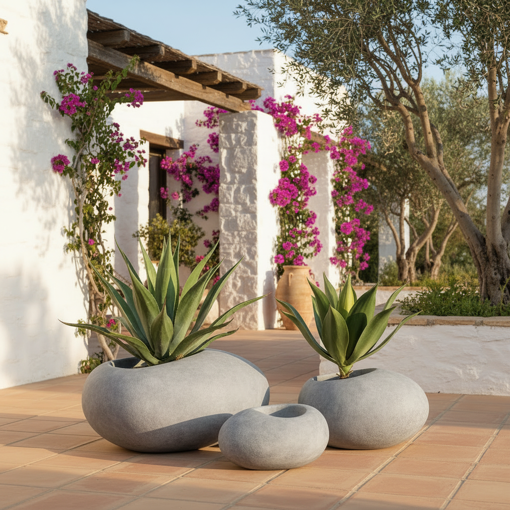 Pebble Shaped Outdoor Planter Set of 3 - Grey
