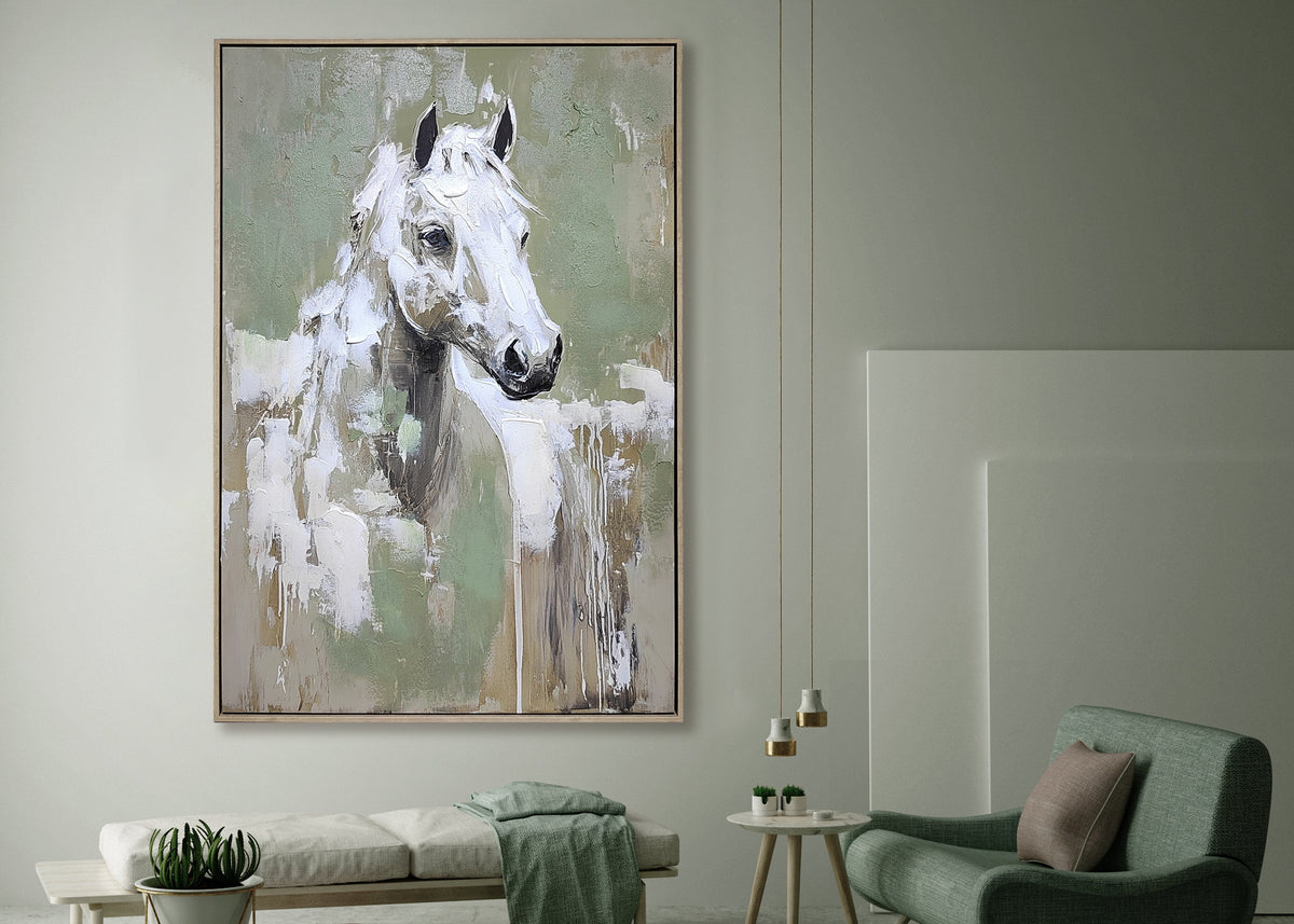 Hand Painted Horse Framed Canvas Wall Art