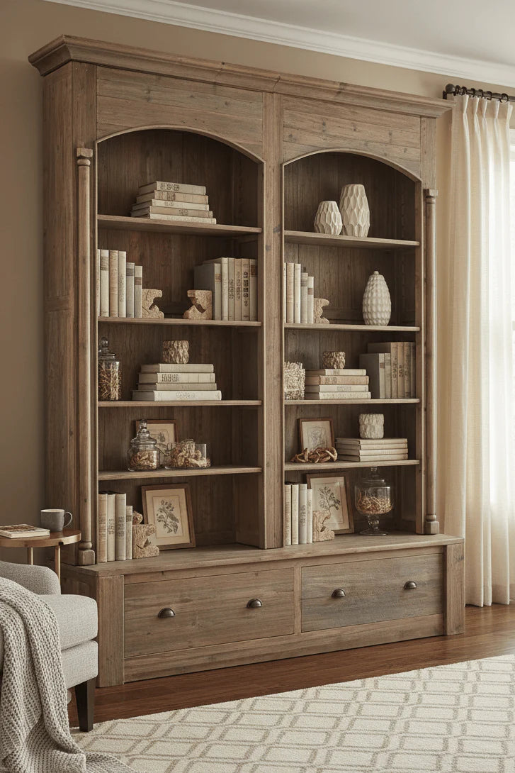 Hearthside Arch Top Bookcase - Reclaimed Elm 2200mm