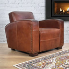 Kingsley Club Vintage Leather Art Deco Armchair - Vintage Cigar