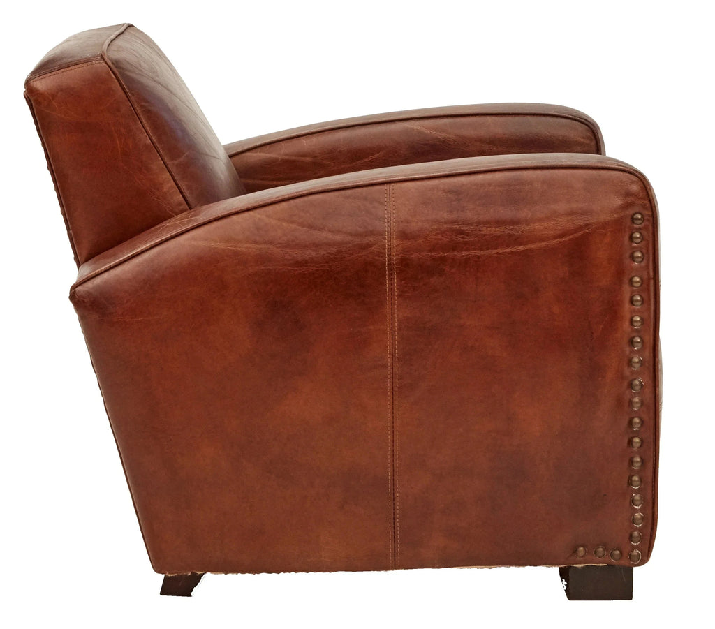 Kingsley Club Vintage Leather Art Deco Armchair - Vintage Cigar