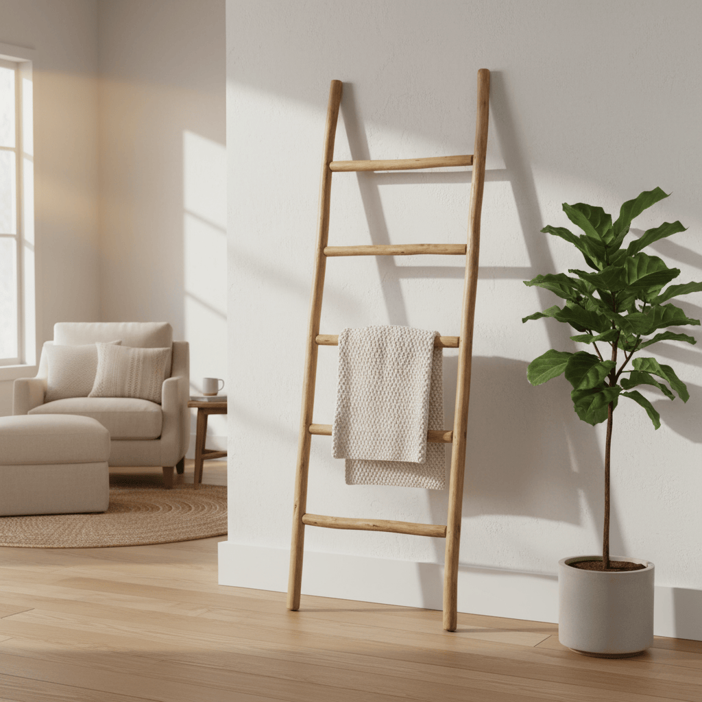 Large Rustic Wooden Ladder – Natural