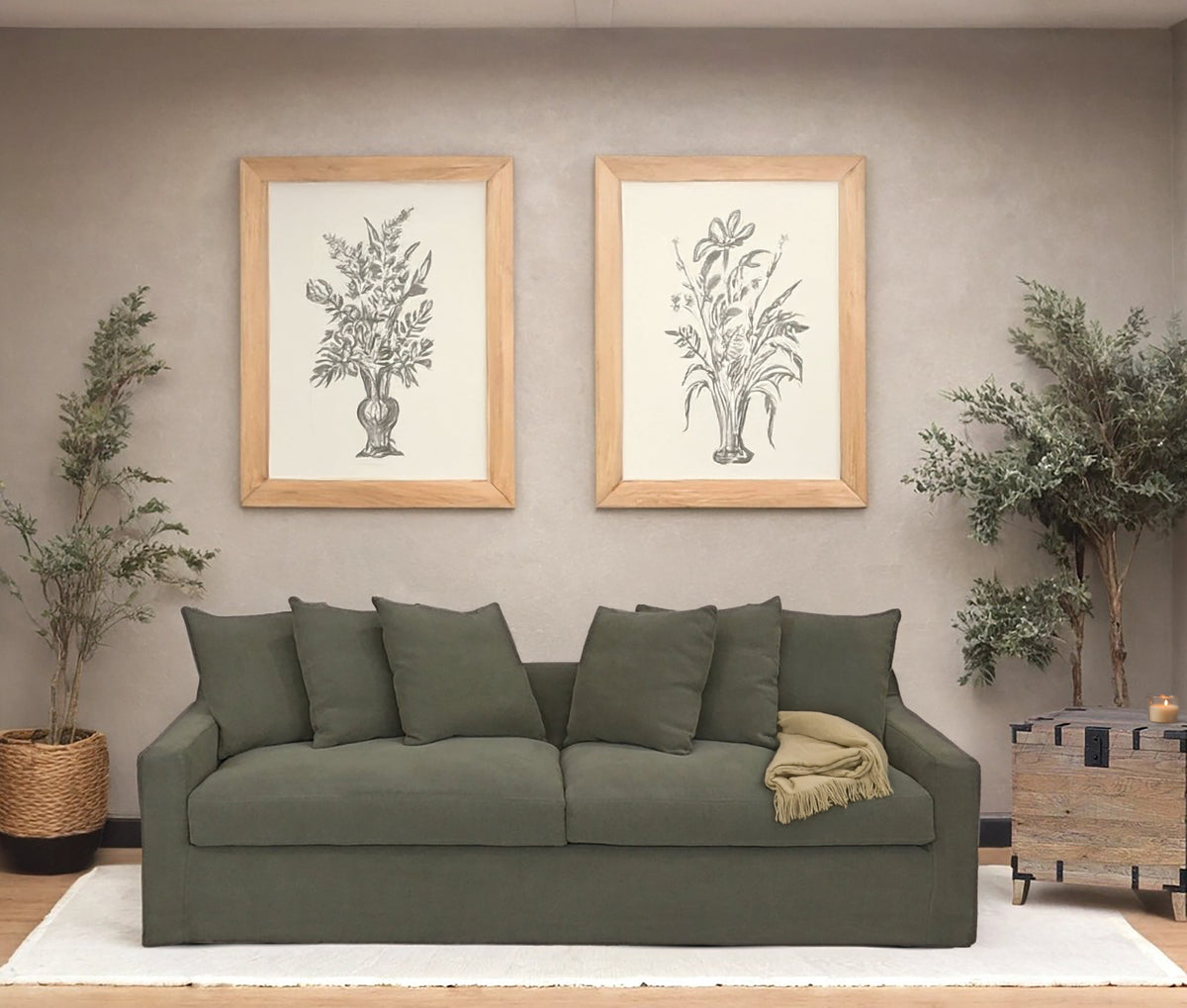 Lucca 3 Seater Slipcover Sofa - Olive