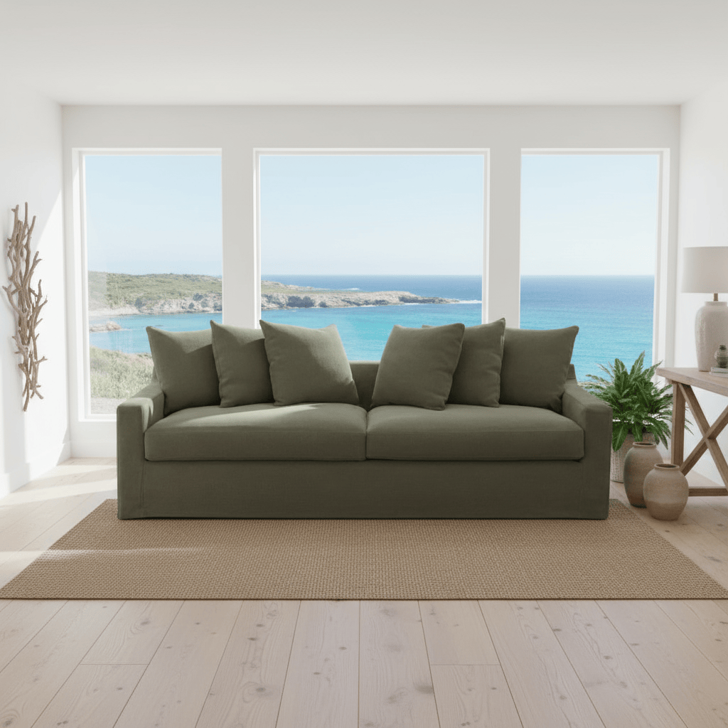 Lucca 3 Seater Slipcover Sofa - Olive