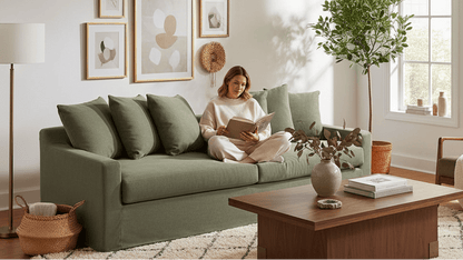Lucca 3 Seater Slipcover Sofa - Olive