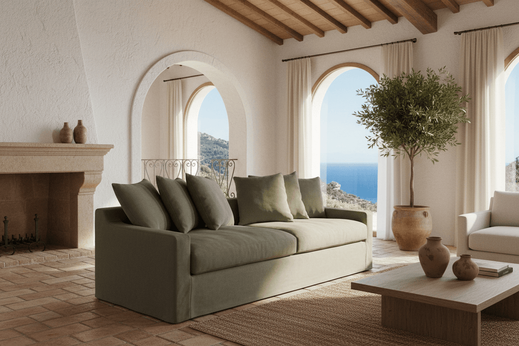Lucca 3 Seater Slipcover Sofa - Olive